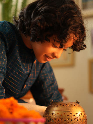 Aparajita Festive Kurta In Blue Gold Checks