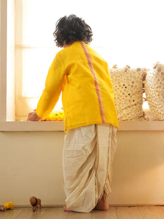 Basant Side Button Short Festive Kurta In Yellow