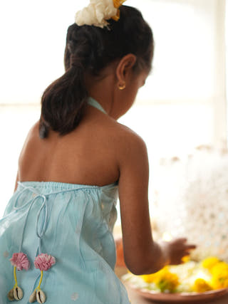 Poppy Sharara Kurta Set In Light Blue And Yellow