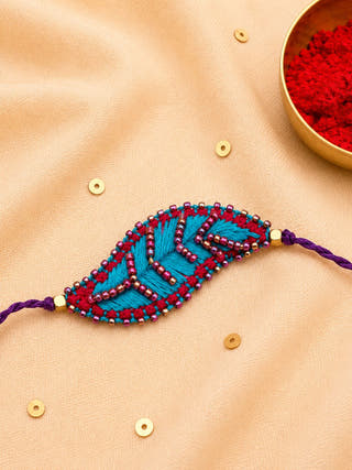 Hand Embroidered Leaf Ornamental Rakhi | Sea Green