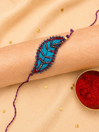 Hand Embroidered Leaf Ornamental Rakhi | Sea Green