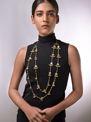 Glamorous Ghungroo Brass Necklace Gold Miharu