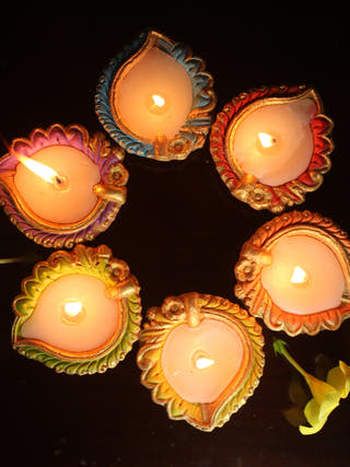 Handmade Motif Design 1 Diya Wax Filled Candles - Set of 12