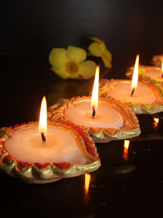 Handmade Motif Design 1 Diya Wax Filled Candles - Set of 12
