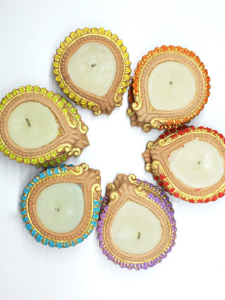 Handmade Motif Diya Design 3 Wax Filled Candles - Set of 12