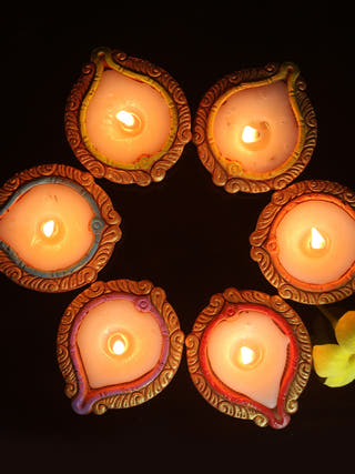 Handmade Motif Bankura Diya Wax Filled Candles - Set of 12