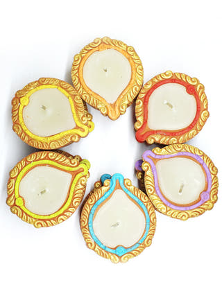 Handmade Motif Bankura Diya Wax Filled Candles - Set of 12