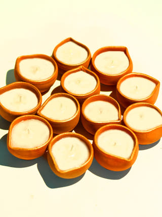 Traditional Little Diya Wax Filled Candles - Set of 12