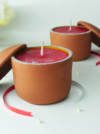Hut Premium Soy Wax Blend Terracotta Candles - Set of 2