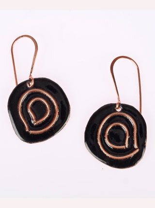 Hand Crafted Copper Enamel Vartul Black Earrings Ekibeki