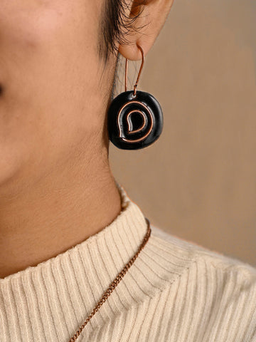 Hand Crafted Copper Enamel Vartul Black Earrings