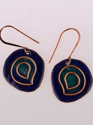 Hand Crafted Copper Enamel Vartul Blue Earrings Ekibeki