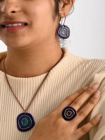 Hand Crafted Copper Enamel Vartul Blue Earrings