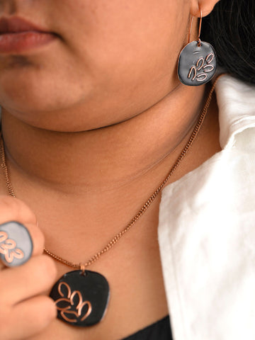 Hand Crafted Copper Enamel Phyllo Coal Earrings Small