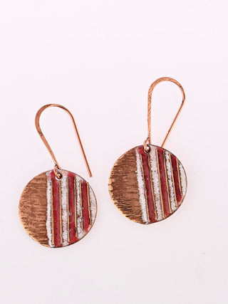 Hand Crafted Copper Enamel Crinkle Fire Earrings Small Ekibeki