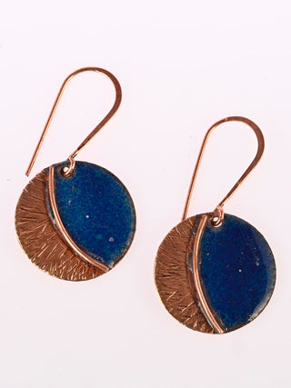 Hand Crafted Copper Enamel Kakan Blue Earrings Ekibeki