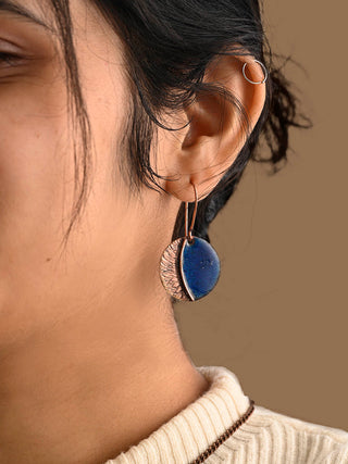 Hand Crafted Copper Enamel Kakan Blue Earrings Ekibeki