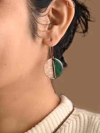 Hand Crafted Copper Enamel Kakan Green Earrings Ekibeki