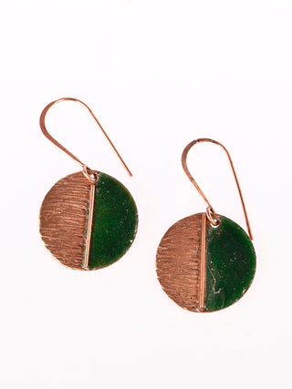 Hand Crafted Copper Enamel Kakan Green Earrings Ekibeki