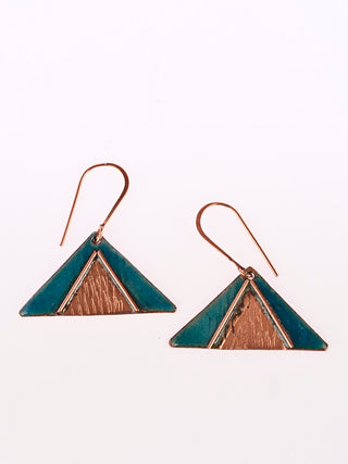 Hand Crafted Copper Enamel Triphuli Blue Earrings Ekibeki