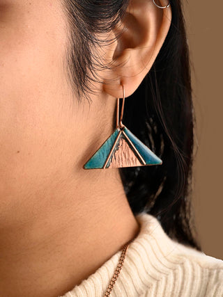 Hand Crafted Copper Enamel Triphuli Blue Earrings Ekibeki