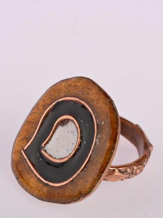 Hand Crafted Copper Enamel Vartul Ochre Ring Ekibeki