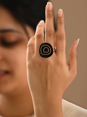 Hand Crafted Copper Enamel Vartul Black Ring