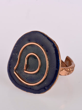 Hand Crafted Copper Enamel Vartul Blue Ring Ekibeki