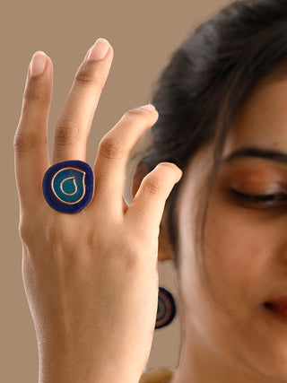 Hand Crafted Copper Enamel Vartul Blue Ring Ekibeki