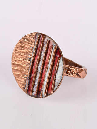 Hand Crafted Copper Enamel Crinkle Fire Ring Ekibeki