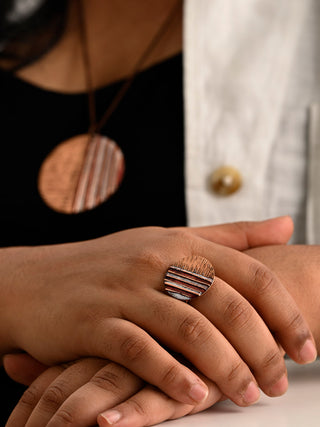 Hand Crafted Copper Enamel Crinkle Fire Ring Ekibeki