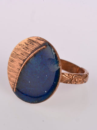 Hand Crafted Copper Enamel Kakan Blue Ring Ekibeki