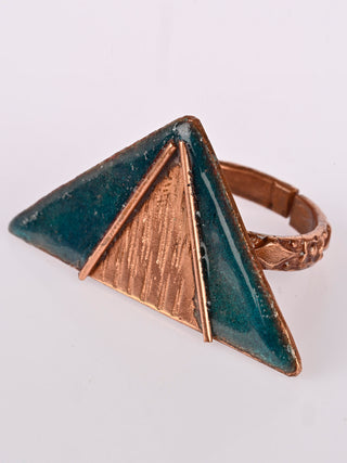 Hand Crafted Copper Enamel Triphuli Blue Ring Ekibeki