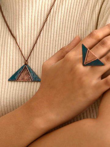 Hand Crafted Copper Enamel Triphuli Blue Ring