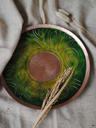 Lakire Koyari Green Wallplate Cum Candle Holder Ekibeki