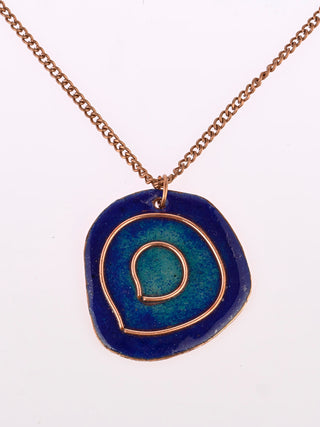 Hand Crafted Copper Enamel Vartul Blue Pendant Ekibeki