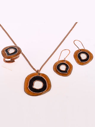 Hand Crafted Copper Enamel Vartul Ochre Set Ekibeki