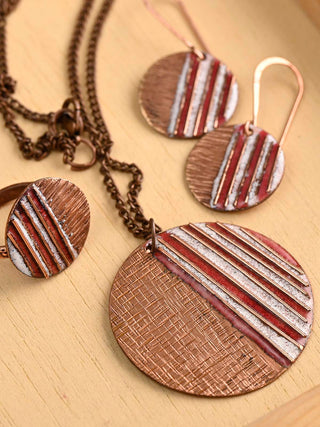 Hand Crafted Copper Enamel Crinkle Fire Set Small Ekibeki