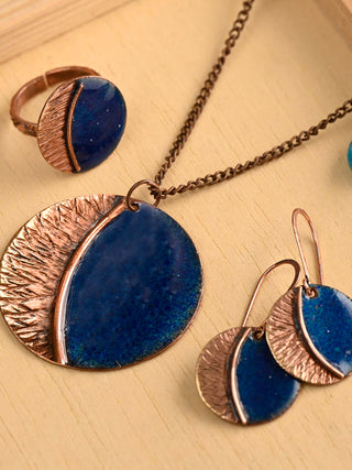 Hand Crafted Copper Enamel Kakan Blue Set Ekibeki