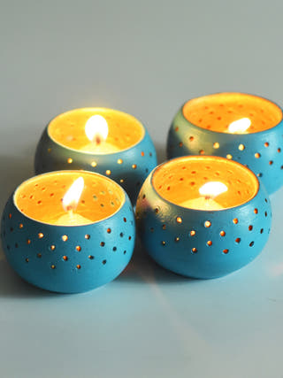 Dome Tealight Holders Sky Blue - Set of 4