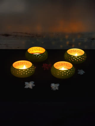 Dome Tealight Holders Lemon Green - Set of 4