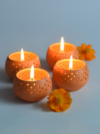 Dome Tealight Holders Orange - Set of 4