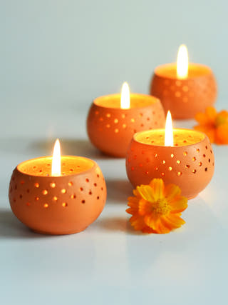 Dome Tealight Holders Orange - Set of 4