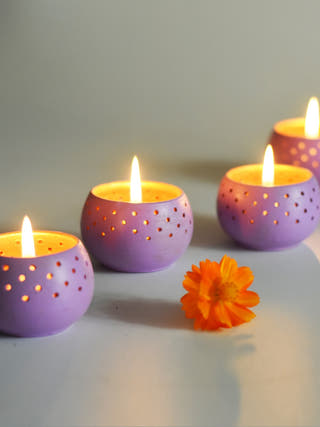 Dome Tealight Holders Soft Purple - Set of 4