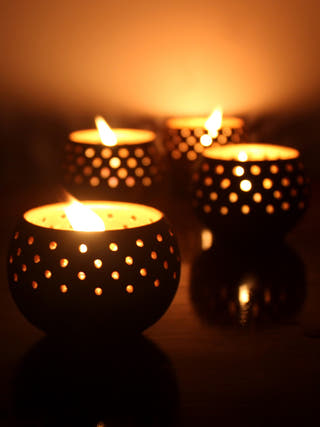 Dome Tealight Holders Natural Inner Golden - Set of 4