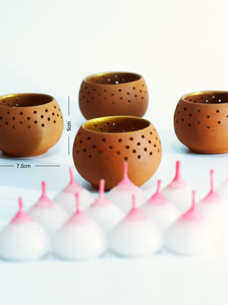 Dome Tealight Holders Natural Inner Golden - Set of 4