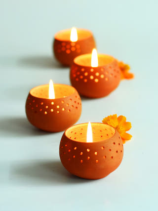 Dome Tealight Holders Natural Inner Golden - Set of 4