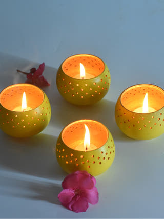 Dome Tealight Holders Yellow - Set of 4