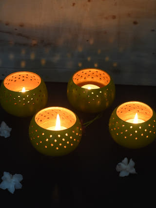 Dome Tealight Holders Yellow - Set of 4