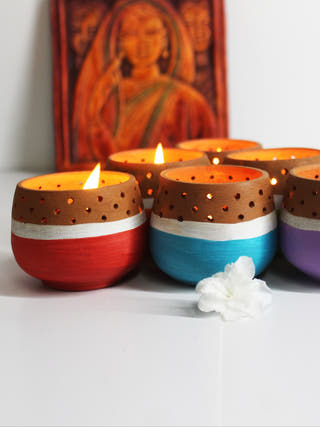 Mini Multicoloured Tea Light Holders - Set of 6